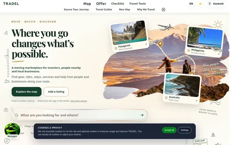 Screenshot of the TRADEL homepage