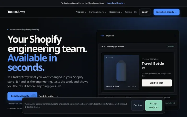 Screenshot of the TaskerArmy homepage
