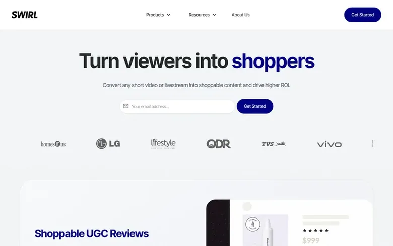 Screenshot of the Swirl homepage