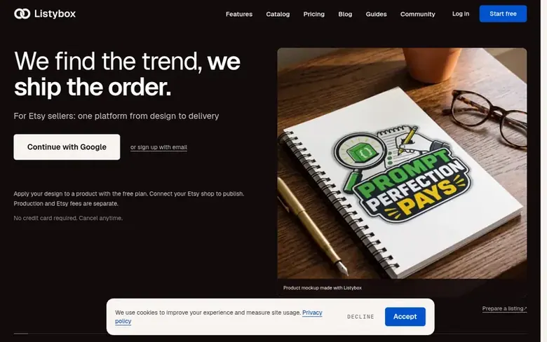 Screenshot of the Listybox homepage