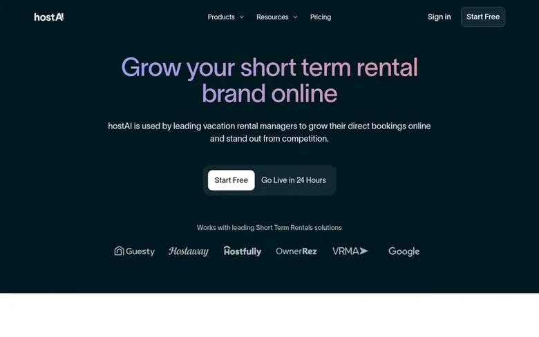 Screenshot of the hostAI homepage