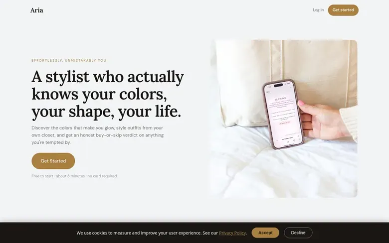 Screenshot of the Aria homepage