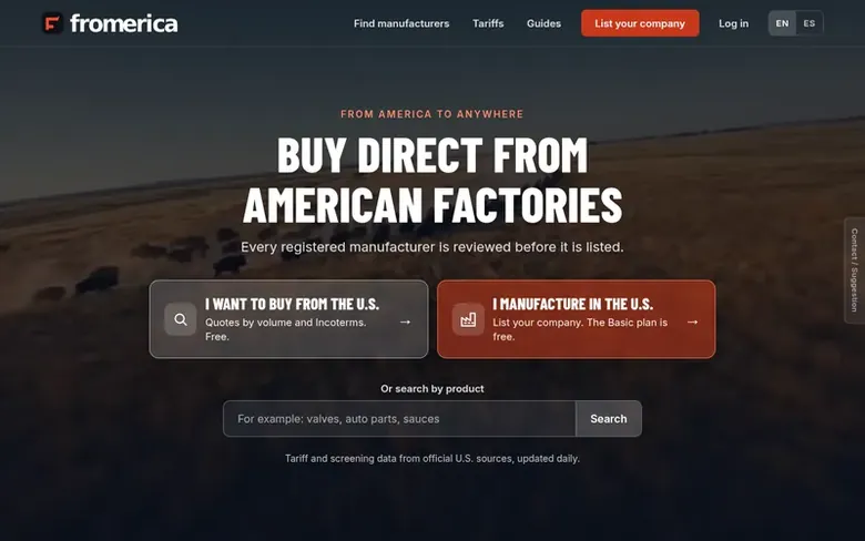 Screenshot of the Fromerica homepage
