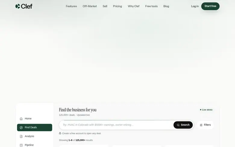 Screenshot of the Clef homepage