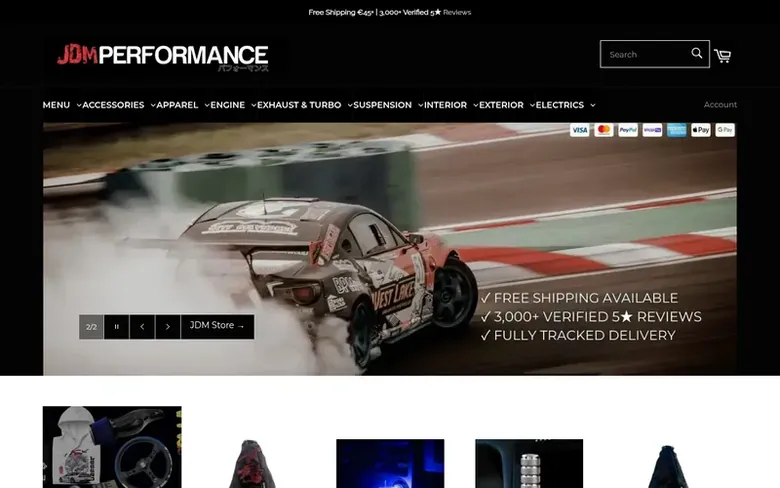 Screenshot of the JDM Performance homepage