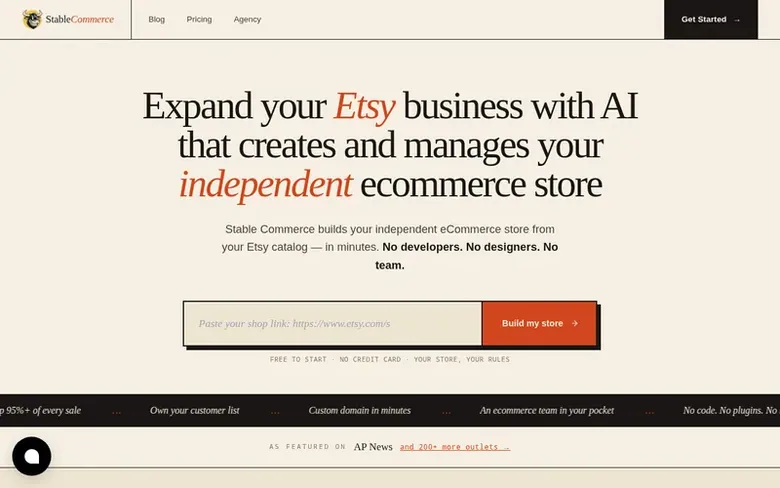 Screenshot of the StableCommerce homepage