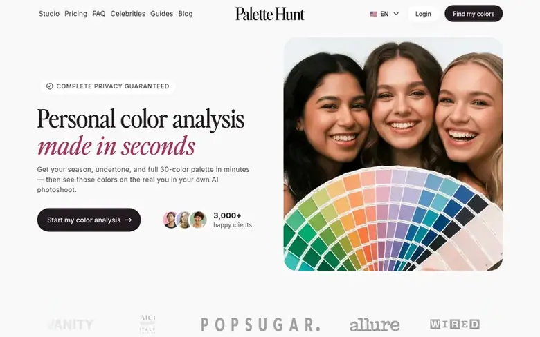 Screenshot of the Palette Hunt homepage