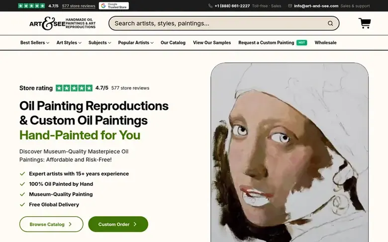 Screenshot of the Art & See homepage