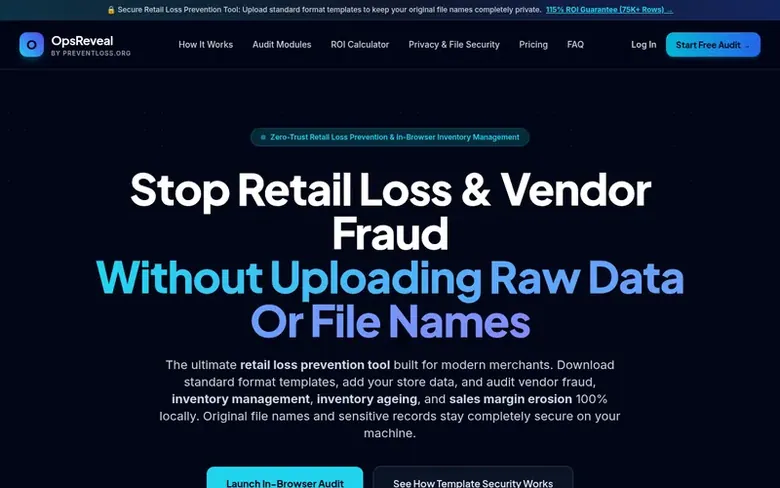 Screenshot of the OpsReveal homepage