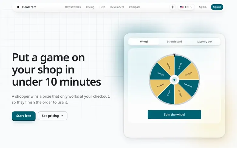 Screenshot of the DealCraft homepage