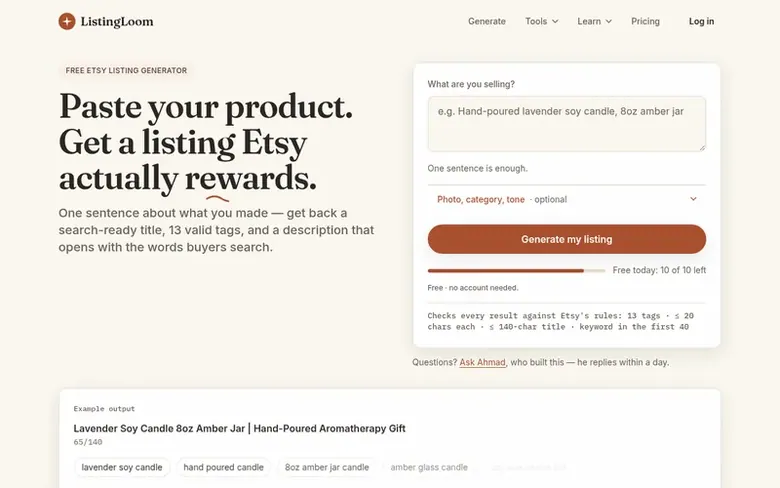 Screenshot of the ListingLoom homepage