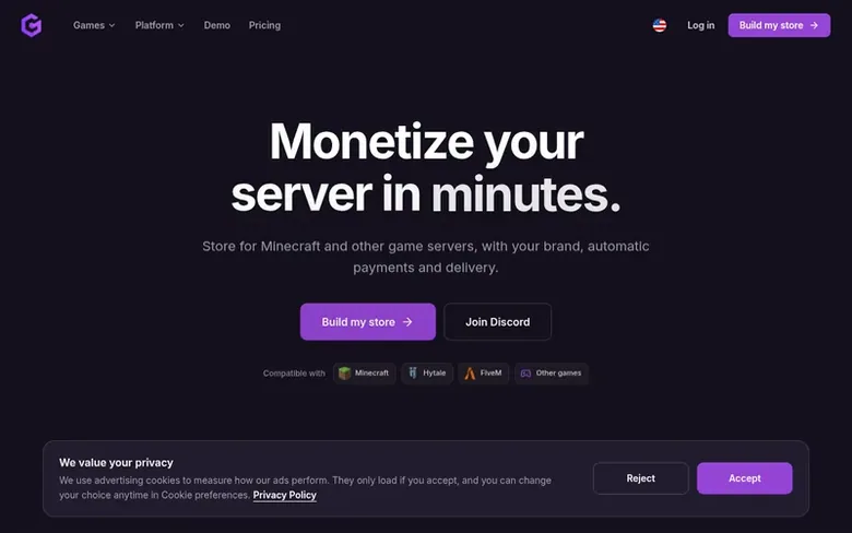 Screenshot of the Gamecart homepage