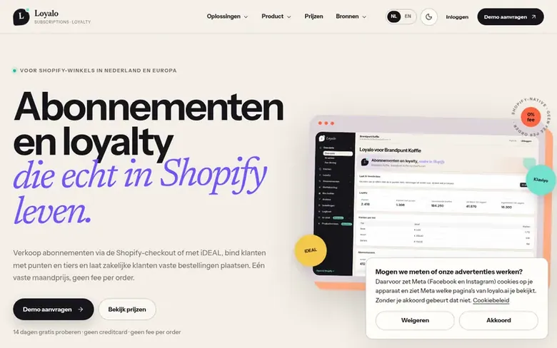 Screenshot of the Loyalo homepage