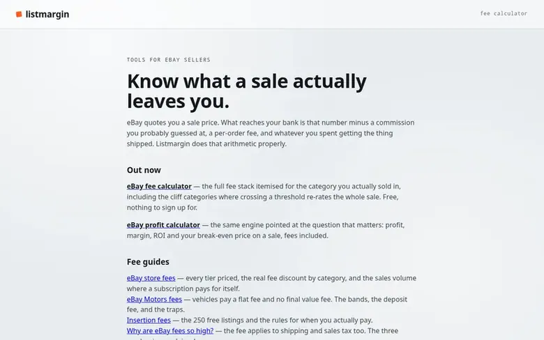 Screenshot of the Listmargin homepage