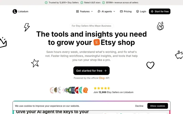 Screenshot of the Listadum homepage