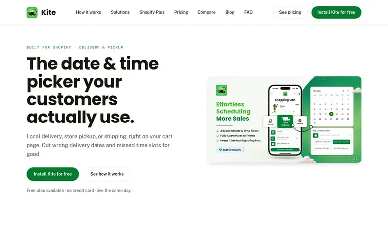 Screenshot of the Kite homepage