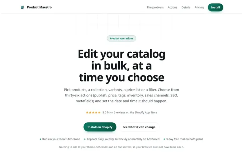 Screenshot of the Maestro Products Scheduler homepage
