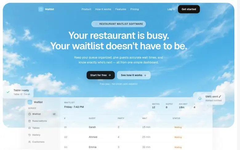 Screenshot of the Waitlist homepage